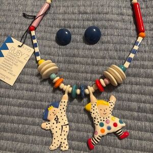 Vintage Ruby Z Ceramic Necklace and matching earrings